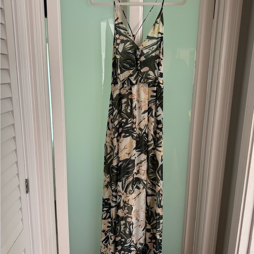 H&M Tropical Print Maxi Dress - Green and Cream